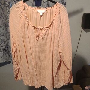 NWOT Peach Blouse with Tie Neck